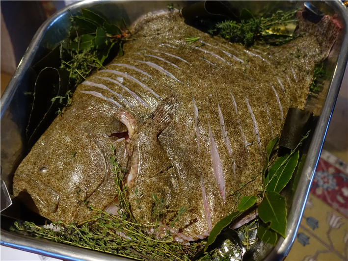whole turbot presented